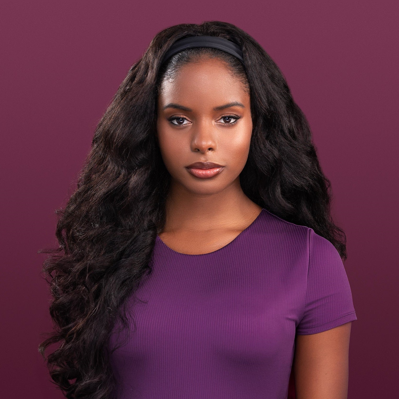 Rani Headband Wig showcasing a voluminous kinky blowout texture with an attached headband, perfect for easy and stylish wear.