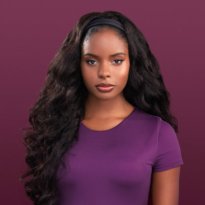 Rani Headband Wig showcasing a voluminous kinky blowout texture with an attached headband, perfect for easy and stylish wear.