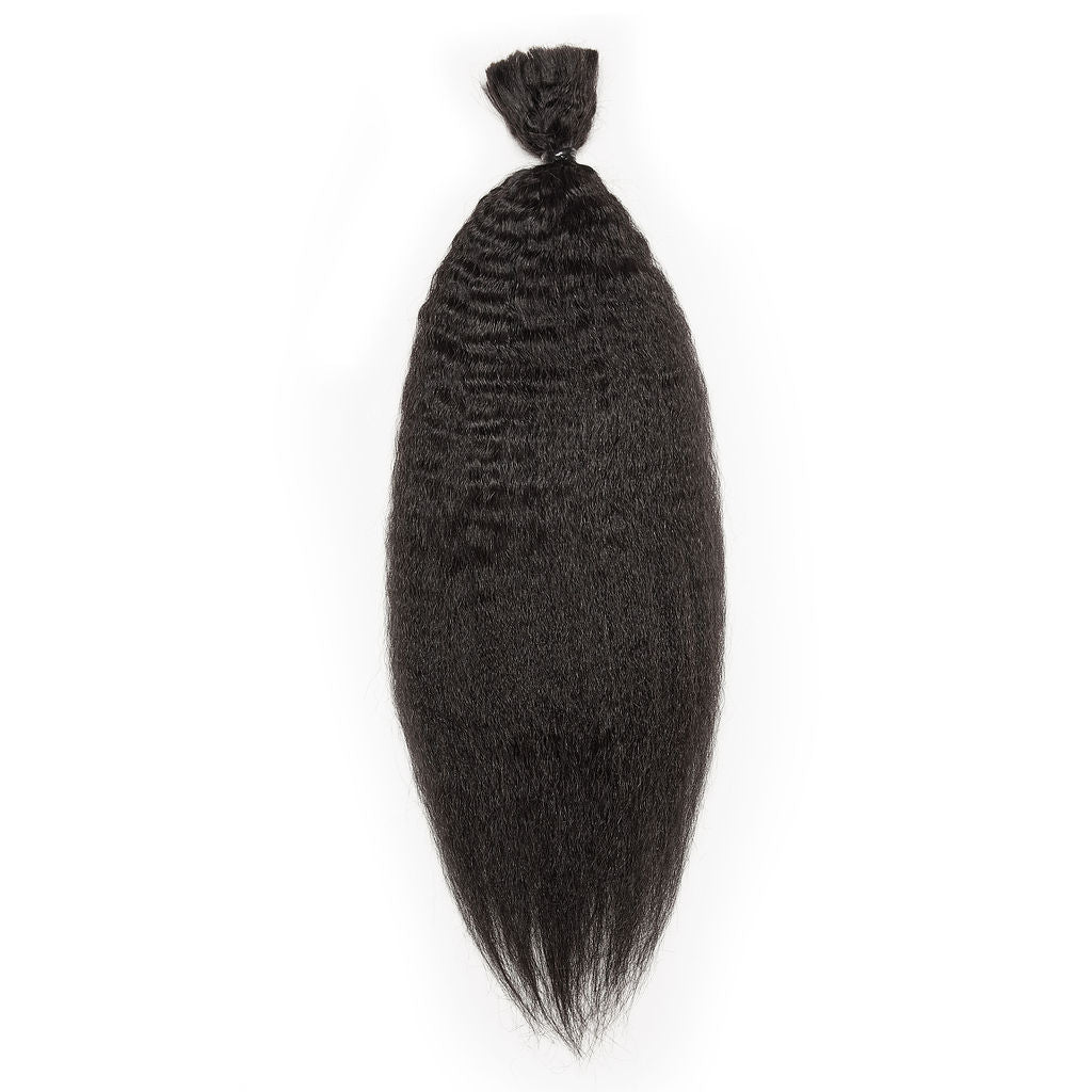 Rani Radiance Bundle featuring premium kinky blowout hair extensions, showcasing a soft, voluminous texture ideal for creating natural, versatile hairstyles.