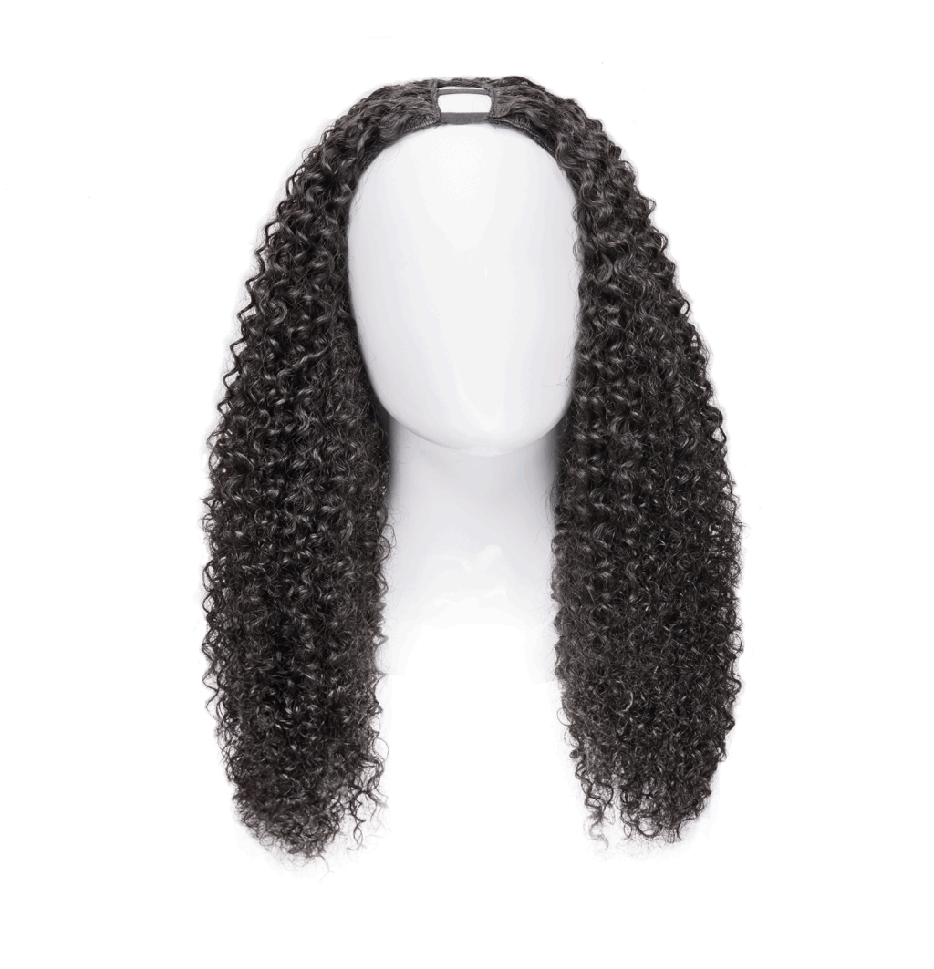 Side view of the Staci U-Part Wig highlighting its soft, defined curls, designed for a voluminous and natural look.